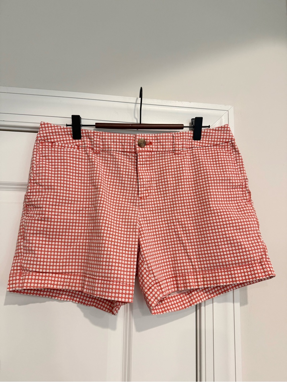 Faded Glory Coral Red & White Dot Print Flat Front Shorts